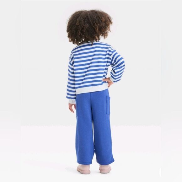 New Girl's "Happy Heart" French Terry Striped Sweatshirt and Wide Pants Set - Picture 7 of 9